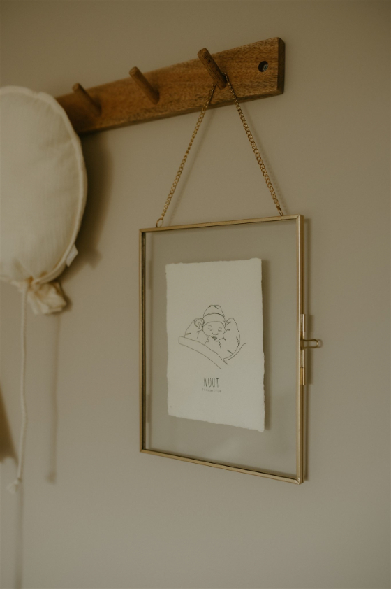 Baby lijntekening op maat op handgeschept papier